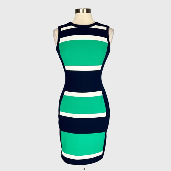 Tommy Hilfiger Womens Striped Colorblock Sheath Dress Green Blue size 4 - Picture 1 of 12